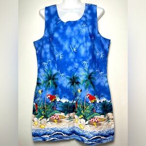 Vintage KY’s Blue Hawaiian Parrot Novelty Palm Print Women Size 2X